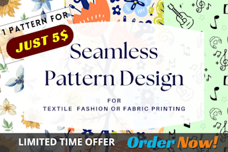 do seamless pattern design for textile, fashion or fabric printing in 24hrs