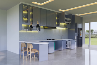 design 3d kitchen interior with photorealistic render
