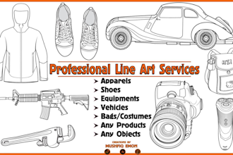 draw detail product or object outline, line art, vector art, line drawing