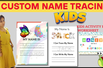 design name tracing, kids worksheets, activity book, worksheet for kids