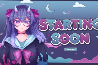 design anime vtuber twitch or youtube stream overlay