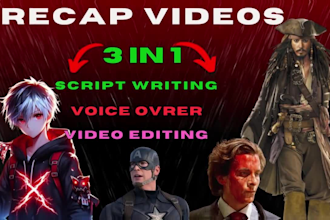 make a full movie or anime recap, video editing and script writing