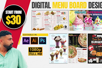 design restaurant menu board, static or animated TV menu