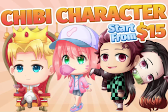 draw cute chibi art anime character couple, portrait, stickers, vtuber, pngtuber