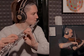 record live flute performance with a cinematic string quartet