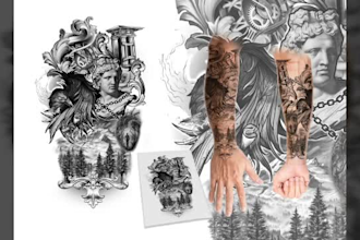 draw unique custom tattoo design sleeve art sketch  handdrawn