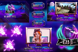 design animated twitch overlay stream package, and twitch logo, kick overlay