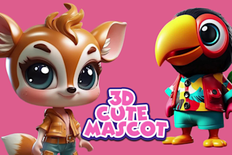 design 3d cute character, animal, mascot, cartoon character for 3d print or game