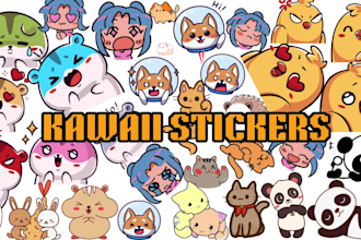 design stickers such as logo, kawaii, doodle, mascot, business and gif stickers