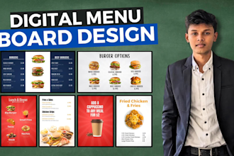 design eye catching static and animated digital menu board