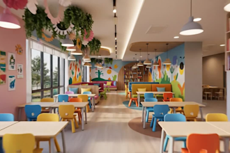 design realistic 3d outdoor kids playground skate park kids school and kids cafe