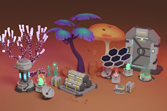 create stylized low poly 3d models, weapons, and game assets