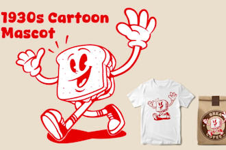 draw a 1930s rubber hose cartoon mascot for your brand