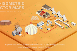 design a 3d isometric map or event map illustration