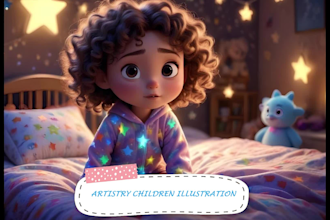 do pixar style illustrations and story book