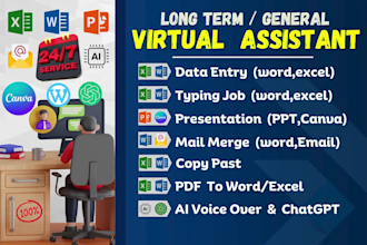 be your virtual assistant for word,excel data entry, typing job and mail merge