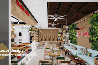 interior design restaurant, café, bar, store with realistic image render