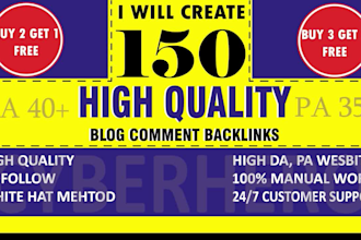do 150 unique domain seo dofollow blog comment in 24 hours