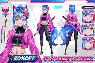 draw character reference sheet in anime style for your vtuber model design