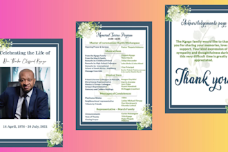 any event, funeral flyer, obituary and program design