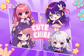 draw cute anime chibi art character, cute chibi for profile, stream, and sticker