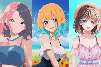 draw anime art illustration character design for vtuber, fanart drawing, chibi