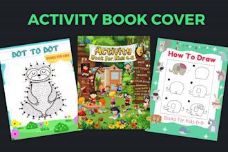 create kids activity book, workbook and puzzle interior cover design for KDP