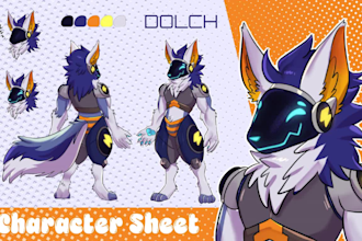 draw custom furry character sheet or reference sheet of your oc fursona in anime