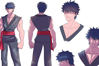 draw custom anime character design or reference sheet