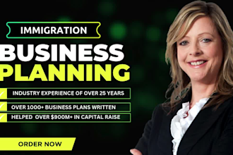 write investor ready, startup immigration business plan with 5 years financials
