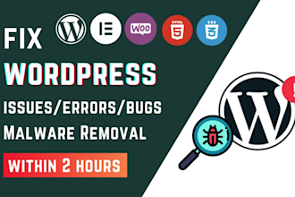 fix wordpress issues, fix wordpress error, virus removal, wordpress bug 2 hours