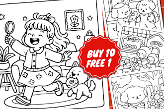 create cute doodle line art coloring pages for kids and adults, KDP amazon