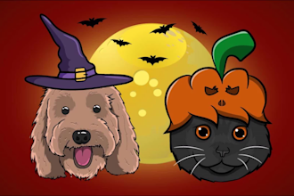 draw cartoon portrait pets dog cat vector illustration