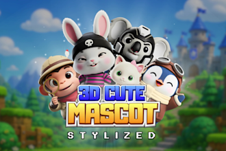 create cute 3d character mascot and animal in cartoon style