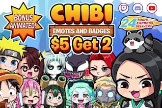 draw chibi emotes or sub badges for twitch, discord, youtube