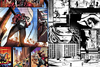 illustrate comic superhero cartoon graphic novel comic book page panel artist