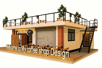 3d coffee shop, food truck, kitchen, restaurant, cafe, food village layout 09