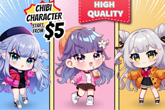 draw cute chibi character illustration art in anime for your original character