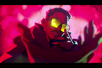 create 2d music video, 2d cartoon animation, animated short file anime fighting