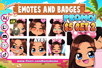 draw chibi twitch emotes, sub badges, vtuber animated emotes