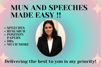 write mun speeches, research, DR, position paper