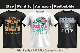 create bulk pod t shirt designs for etsy, printify and merch by amazon