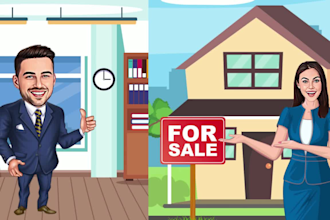 do real estate agent cartoon caricature, realtor mascot logo