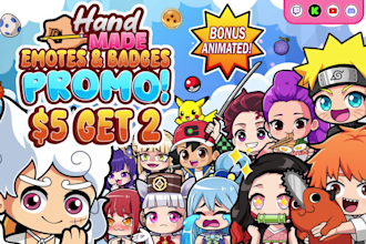 draw chibi emotes or sub badges for twitch, discord, youtube