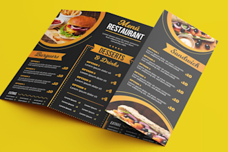 design a modern restaurant menu, food menu, or cafe menu