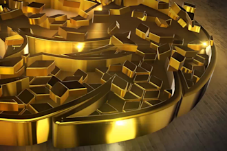 create a 3d intro animation of your logo with gold or silver figures reveal