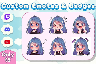 draw cute chibi emotes, sub badges for vtuber, twitch, stream