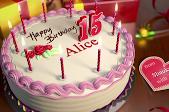 write name, age on the cake and name happy birthday song