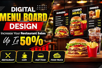 design professional digital menu board and animated tv menu