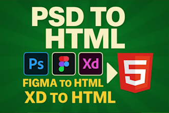 convert figma to HTML, PSD to HTML, xd to HTML with responsive design